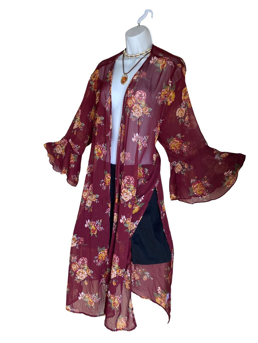 VTG Almost Famous Plus Size 3X Floral Sheer Kimono Cardigan Flare Sleeve Whimsi